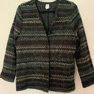 First Option Multicolor Zigzag Knit Sz L Long Sleeve Jacket Cardigan USA 91A261